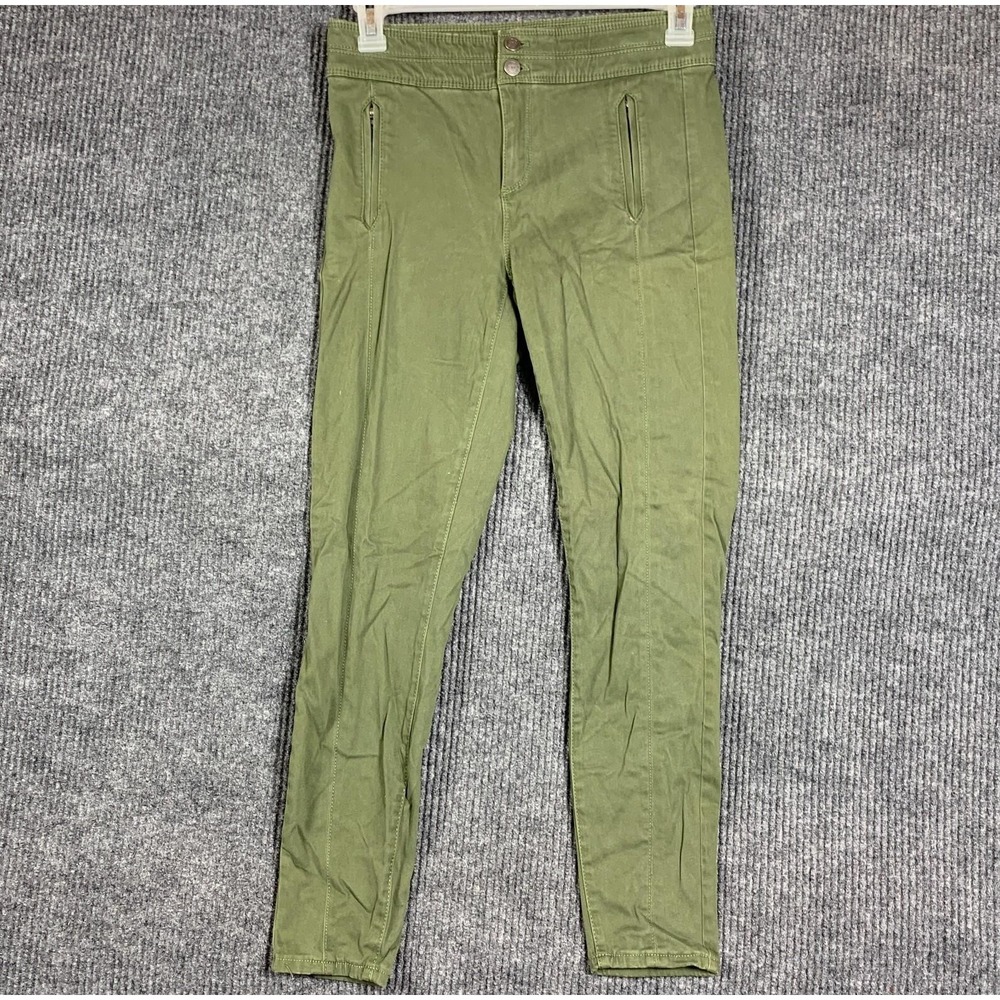 Ann Taylor Loft Pants Womens 27 Green Flat Front Skinny Stretch Military 30x28